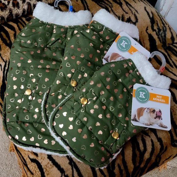 Pet Coat Sweater Dog or Cat Green Golden Hearts  size xs ea. New w/Tag! - Picture 2 of 3